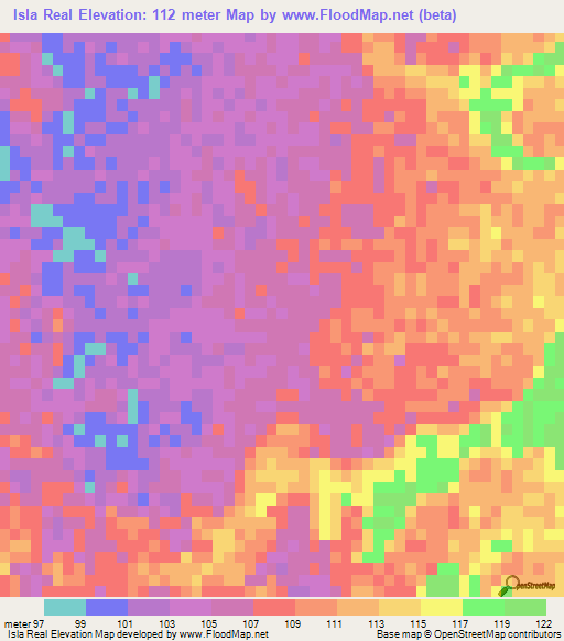 Isla Real,Paraguay Elevation Map