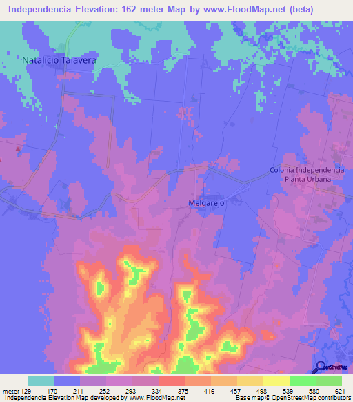 Independencia,Paraguay Elevation Map