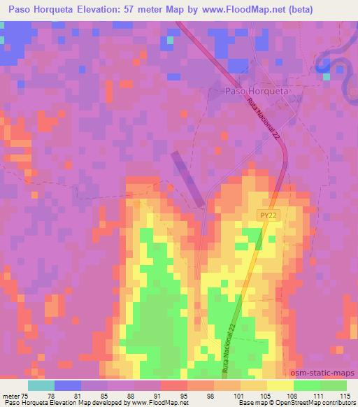 Paso Horqueta,Paraguay Elevation Map