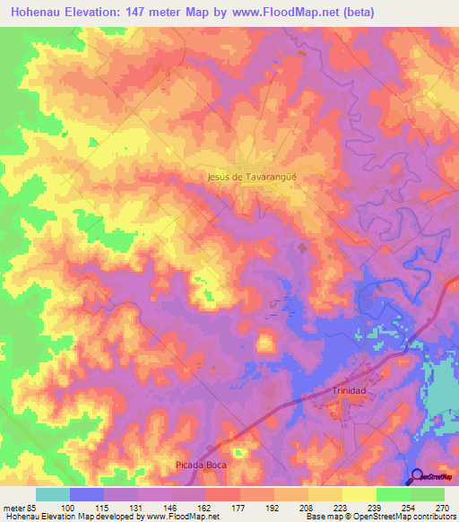 Hohenau,Paraguay Elevation Map