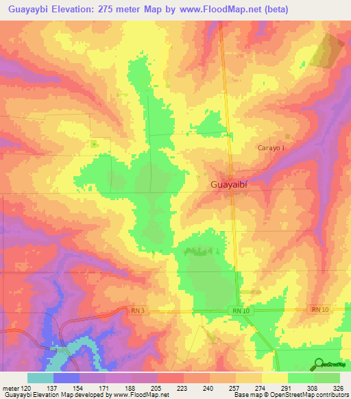 Guayaybi,Paraguay Elevation Map