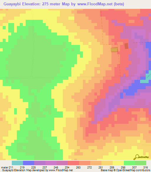 Guayaybi,Paraguay Elevation Map