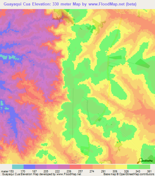 Guayaqui Cua,Paraguay Elevation Map