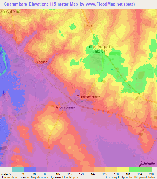 Guarambare,Paraguay Elevation Map