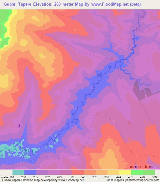 Guami Tapere,Paraguay Elevation Map