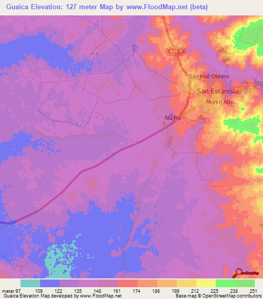 Guaica,Paraguay Elevation Map