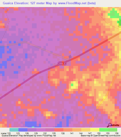 Guaica,Paraguay Elevation Map