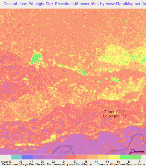 General Jose Eduvigis Diaz,Paraguay Elevation Map