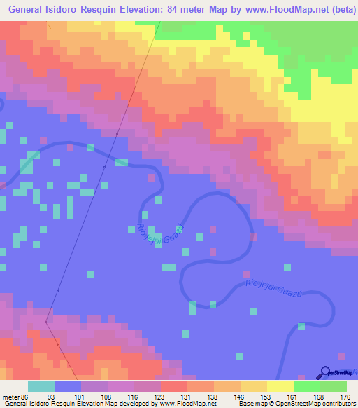 General Isidoro Resquin,Paraguay Elevation Map