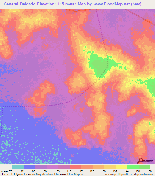 General Delgado,Paraguay Elevation Map