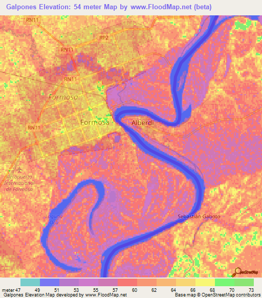 Galpones,Paraguay Elevation Map