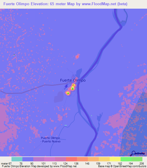 Fuerte Olimpo,Paraguay Elevation Map