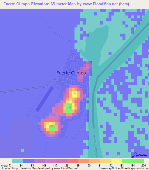 Fuerte Olimpo,Paraguay Elevation Map