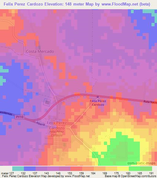 Felix Perez Cardozo,Paraguay Elevation Map