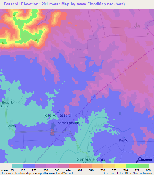 Fassardi,Paraguay Elevation Map