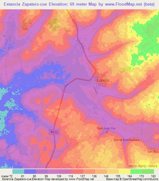 Estancia Zapatero-cue,Paraguay Elevation Map