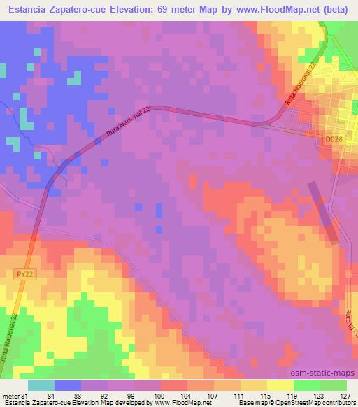 Estancia Zapatero-cue,Paraguay Elevation Map