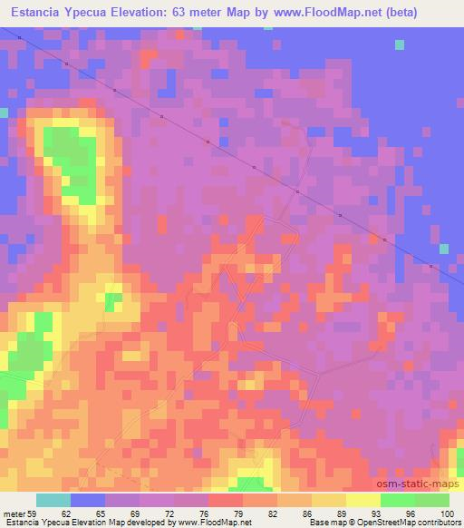 Estancia Ypecua,Paraguay Elevation Map