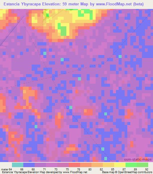 Estancia Ybyracapa,Paraguay Elevation Map