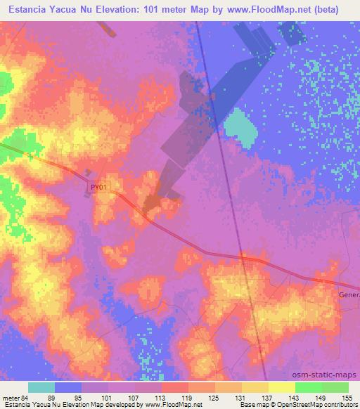 Estancia Yacua Nu,Paraguay Elevation Map