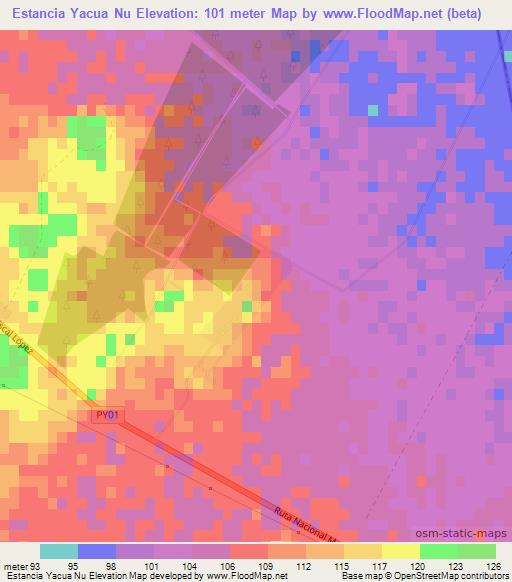 Estancia Yacua Nu,Paraguay Elevation Map