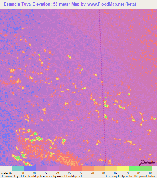 Estancia Tuya,Paraguay Elevation Map