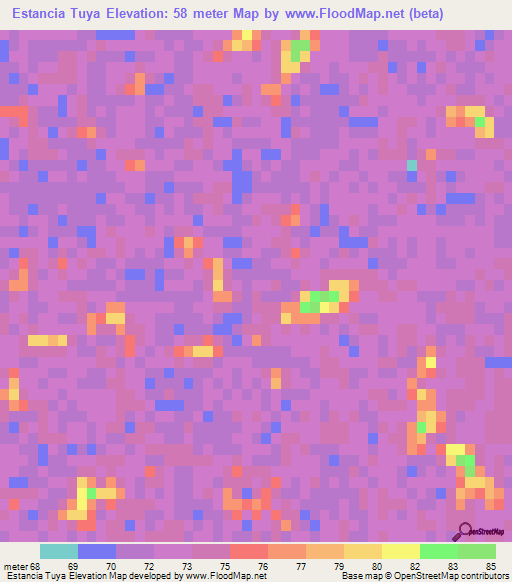 Estancia Tuya,Paraguay Elevation Map