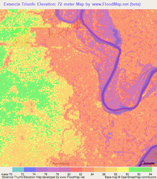 Estancia Triunfo,Paraguay Elevation Map