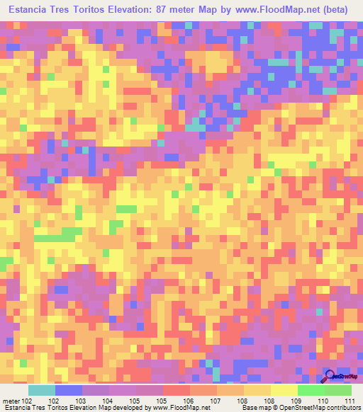 Estancia Tres Toritos,Paraguay Elevation Map