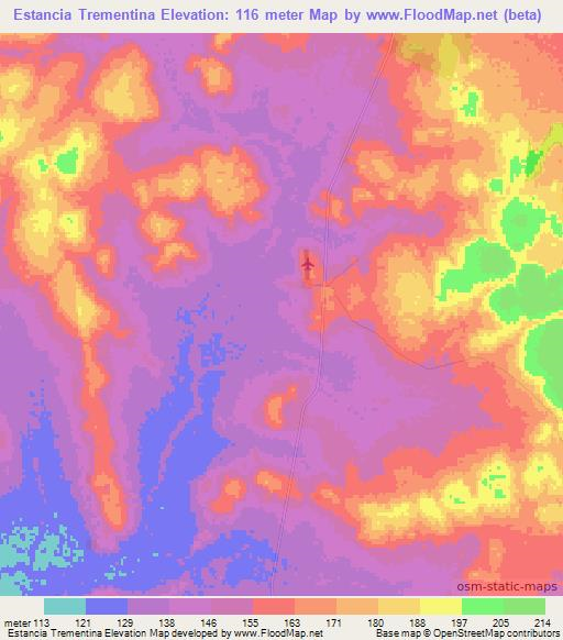 Estancia Trementina,Paraguay Elevation Map