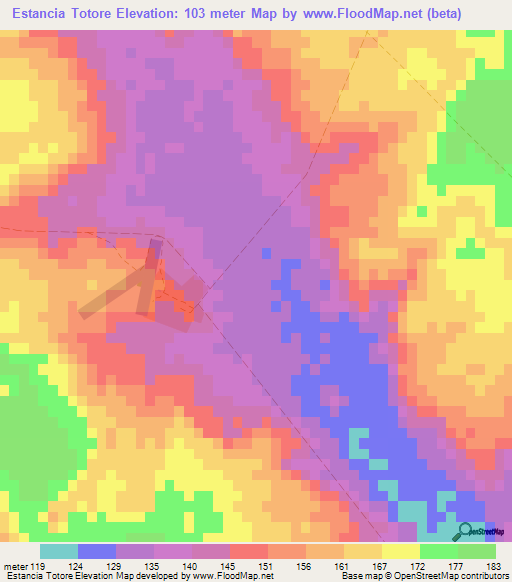 Estancia Totore,Paraguay Elevation Map