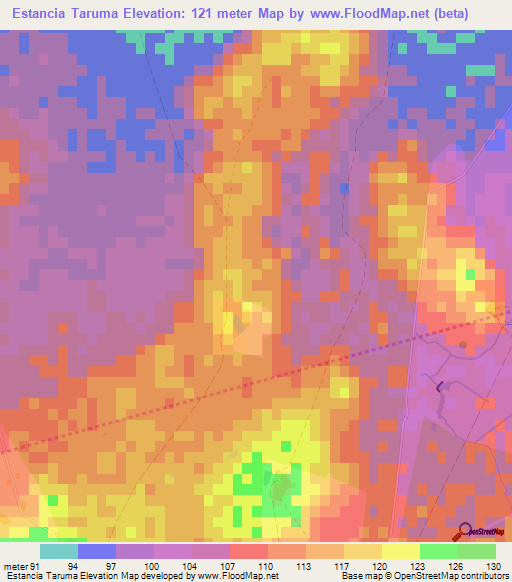 Estancia Taruma,Paraguay Elevation Map