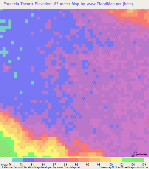 Estancia Tacuru,Paraguay Elevation Map