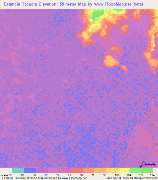 Estancia Tacuara,Paraguay Elevation Map