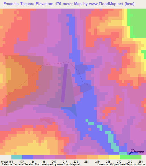Estancia Tacuara,Paraguay Elevation Map