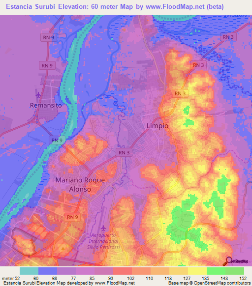 Estancia Surubi,Paraguay Elevation Map