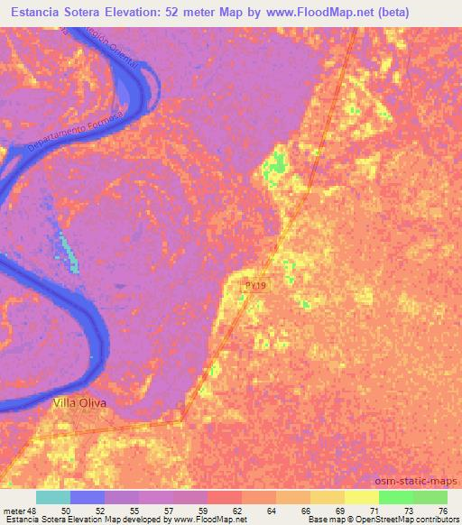 Estancia Sotera,Paraguay Elevation Map