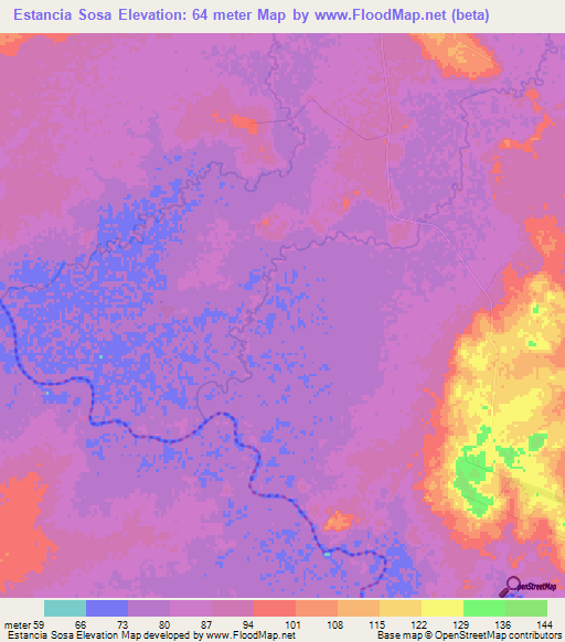 Estancia Sosa,Paraguay Elevation Map