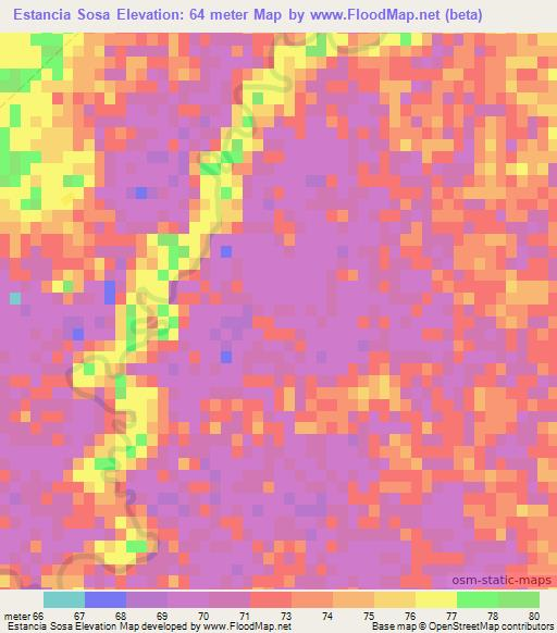 Estancia Sosa,Paraguay Elevation Map