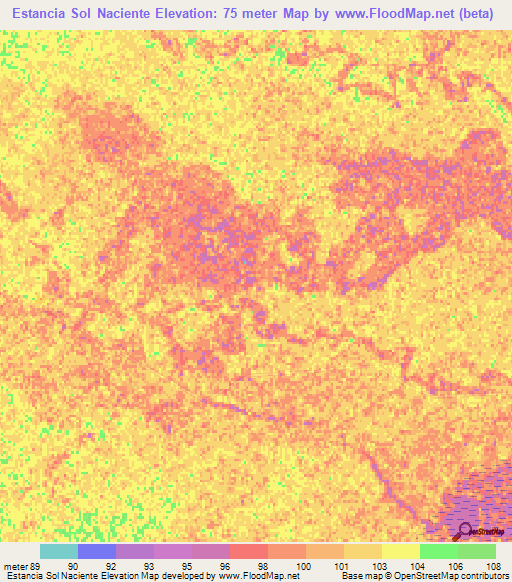 Estancia Sol Naciente,Paraguay Elevation Map