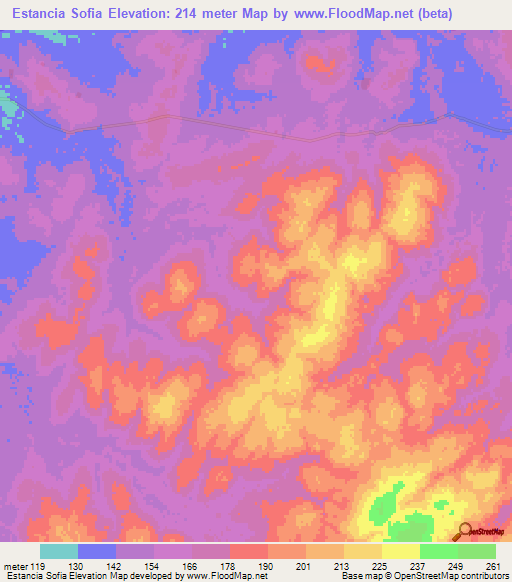 Estancia Sofia,Paraguay Elevation Map