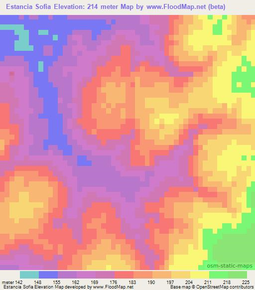 Estancia Sofia,Paraguay Elevation Map