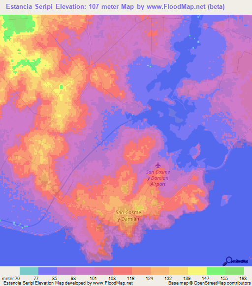 Estancia Seripi,Paraguay Elevation Map