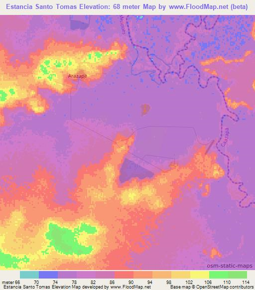 Estancia Santo Tomas,Paraguay Elevation Map