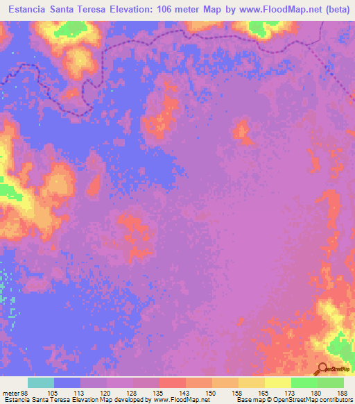 Estancia Santa Teresa,Paraguay Elevation Map