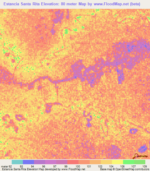 Estancia Santa Rita,Paraguay Elevation Map
