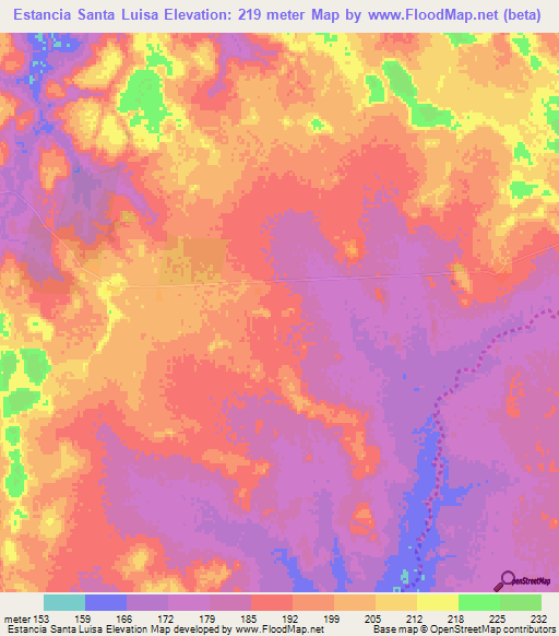Estancia Santa Luisa,Paraguay Elevation Map