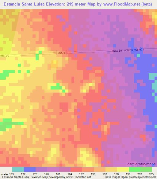 Estancia Santa Luisa,Paraguay Elevation Map