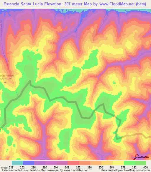 Estancia Santa Lucia,Paraguay Elevation Map