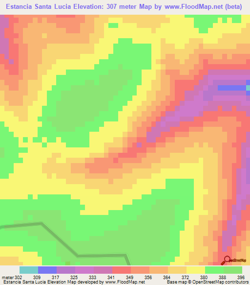 Estancia Santa Lucia,Paraguay Elevation Map
